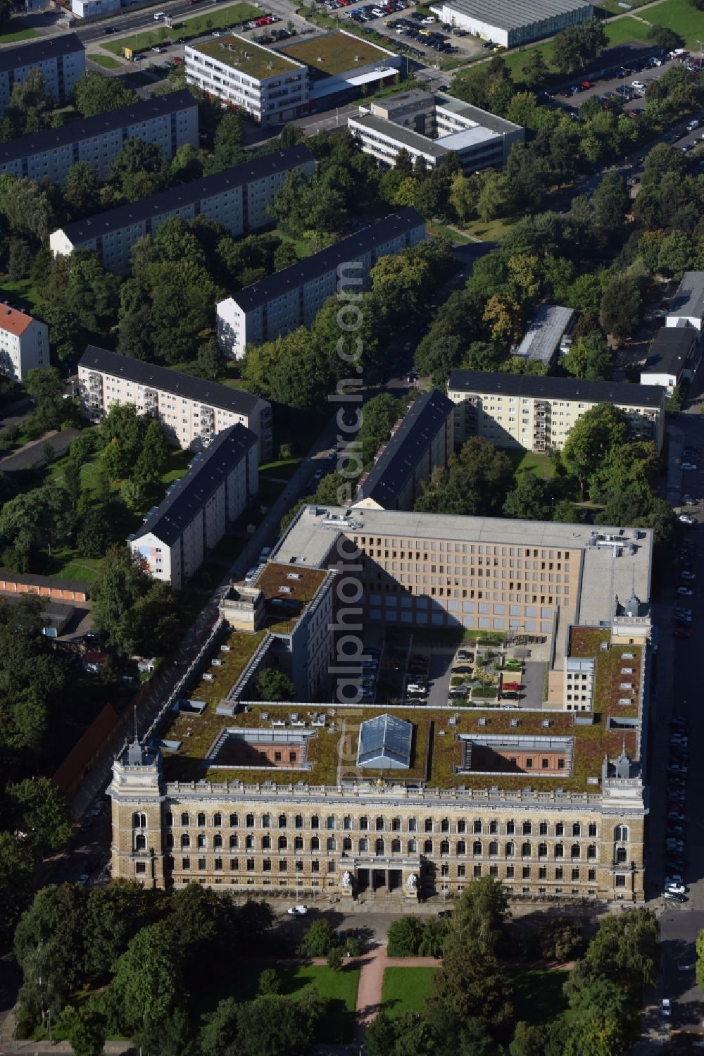 Dresden from the bird's eye view: Building complex of the destrict court Landgericht Dresden on Lothringer Strasse in Dresden in the state Saxony