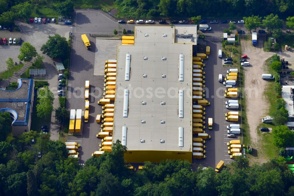 Aerial image Freiburg im Breisgau - Building complex and distribution center on the site of DHL distributing warehouse on Einsteinstrasse in Freiburg im Breisgau in the state Baden-Wuerttemberg, Germany