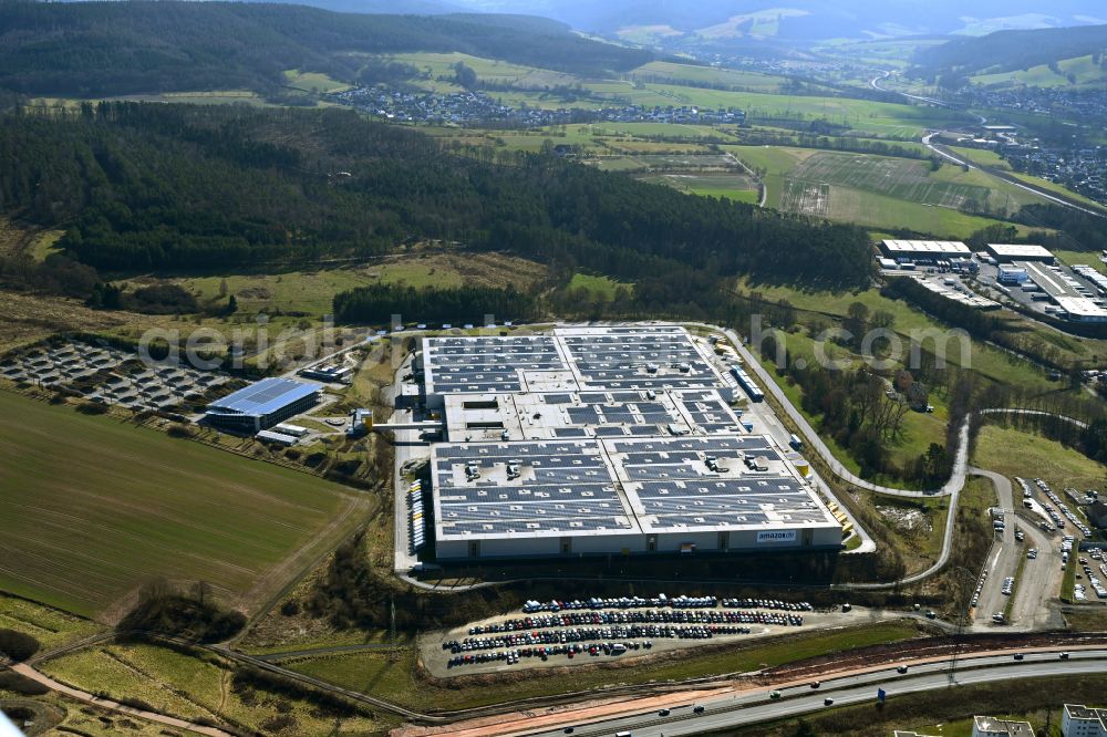 Bad Hersfeld from above - Building complex and distribution center on the site Amazon FRA3 in Bad Hersfeld in the state Hesse, Germany