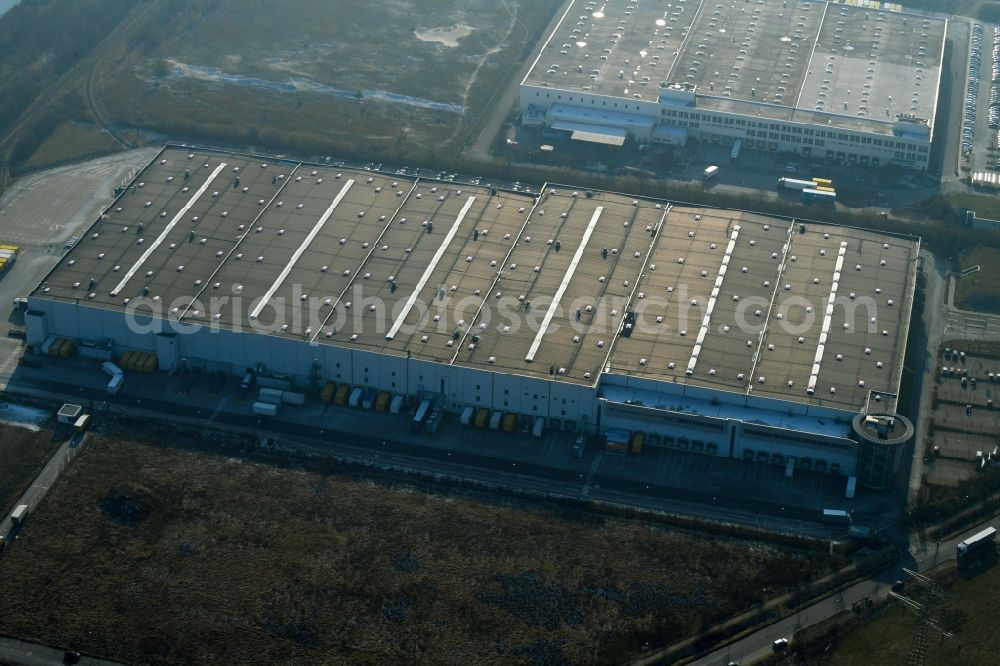 Aerial image Brieselang - Building complex and distribution center on the site of Amazon Logistik Potsdon GmbH - BER3 on Havellandstrasse in the district Bredow in Brieselang in the state Brandenburg, Germany