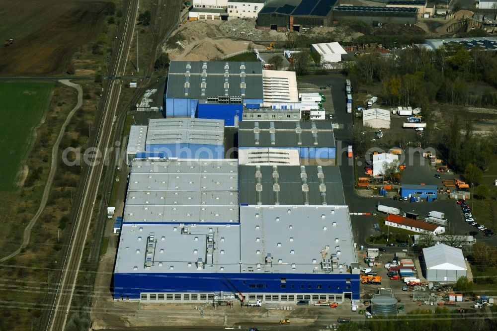 Aerial photograph Velten - Building complex and distribution center on the site ASSI TecLog AG and of Rhenus SE & Co. KG in Velten in the state Brandenburg, Germany