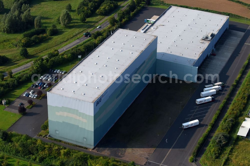 Koblenz from the bird's eye view: Building complex and distribution center on the site of BLG LOGISTICS GROUP AG & Co. KG on Zaunheimer Strasse in Koblenz in the state Rhineland-Palatinate, Germany