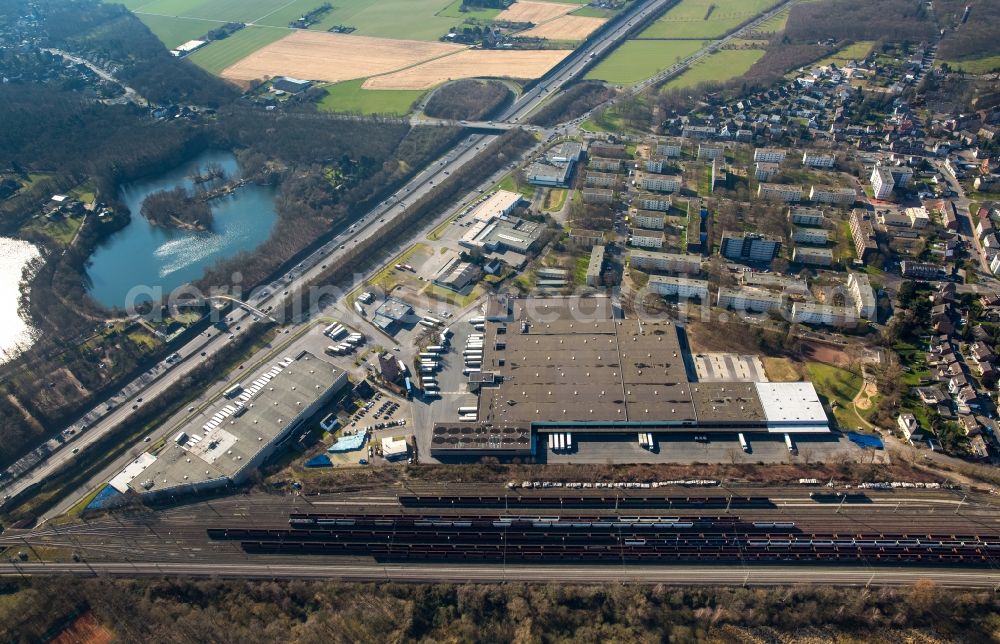 Aerial photograph Moers - Building complex and distribution center on the site EDEKA on Ruhrorter Strasse in Moers in the state North Rhine-Westphalia