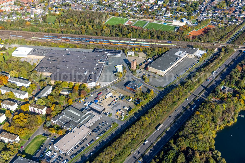 Moers from the bird's eye view: Building complex and distribution center on the site EDEKA on Ruhrorter Strasse in Moers in the state North Rhine-Westphalia