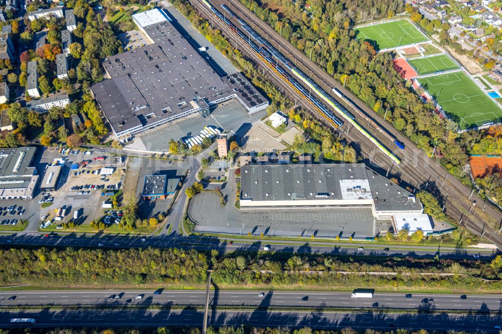 Aerial photograph Moers - Building complex and distribution center on the site EDEKA on Ruhrorter Strasse in Moers in the state North Rhine-Westphalia