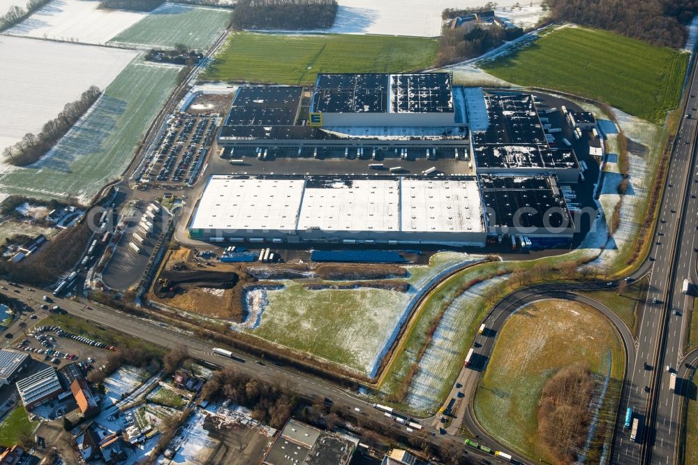 Hamm from the bird's eye view: Building complex and distribution center on the site Edeka Zentrallager in Hamm in the state North Rhine-Westphalia