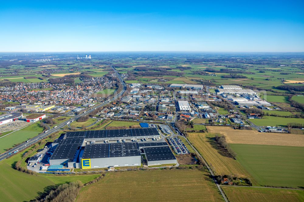 Aerial image Rhynern - Building complex and logistics center on the site Edeka Zentrallager in Rhynern in the state North Rhine-Westphalia, Germany