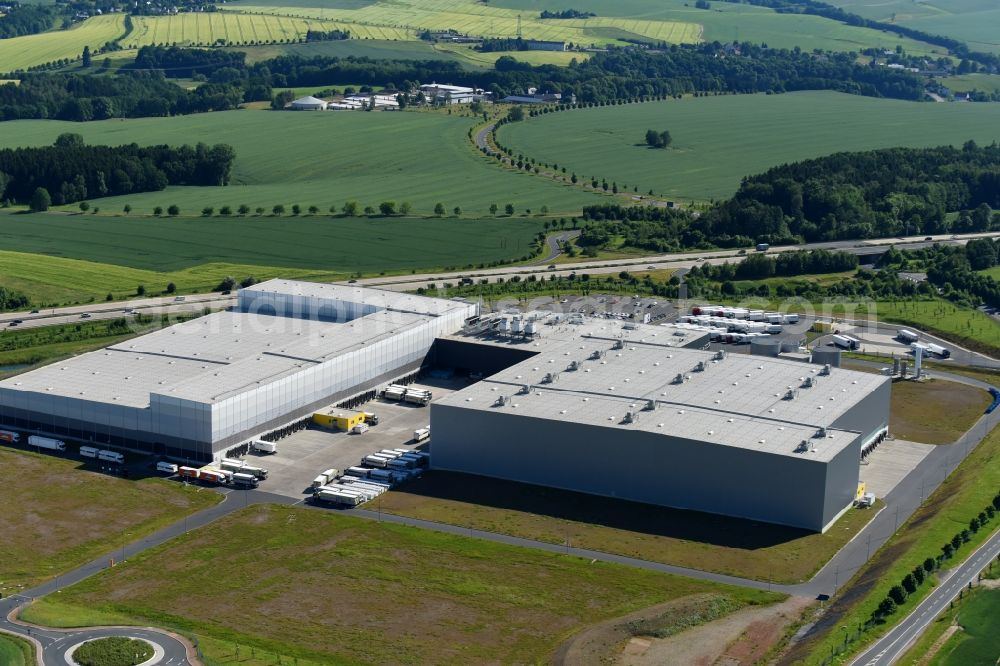 Striegistal from the bird's eye view: Building complex and distribution center on the site EDEKA Zentrallager S34 in Striegistal in the state Saxony, Germany