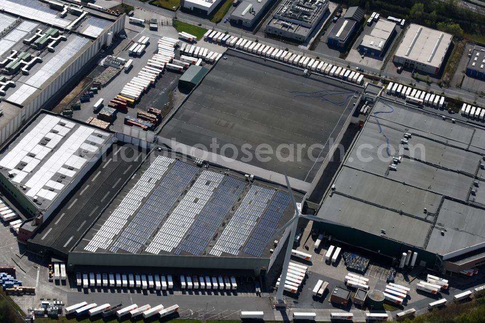 Halle from above - Building complex and distribution center on the site der Colruyt Group in Halle in Vlaan deren, Belgium