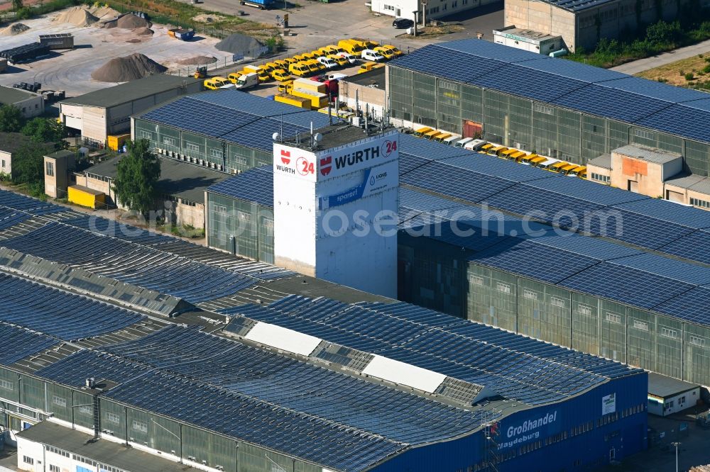 Magdeburg from above - Building complex and distribution center on the site of Gewerbegebiets am August-Bebel-Damm in Magdeburg in the state Saxony-Anhalt, Germany