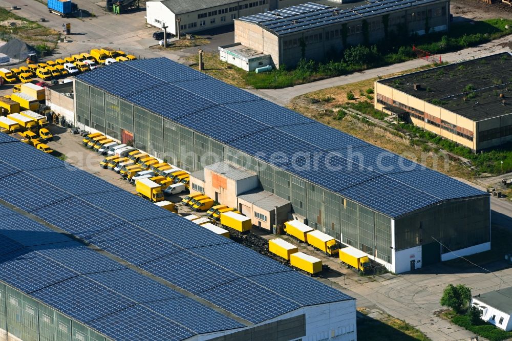 Aerial photograph Magdeburg - Building complex and distribution center on the site of Gewerbegebiets am August-Bebel-Damm in Magdeburg in the state Saxony-Anhalt, Germany