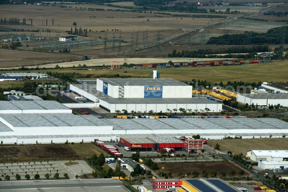 Erfurt from above - Building complex and distribution center on the site des IKEA Distribution in Erfurt in the state Thuringia