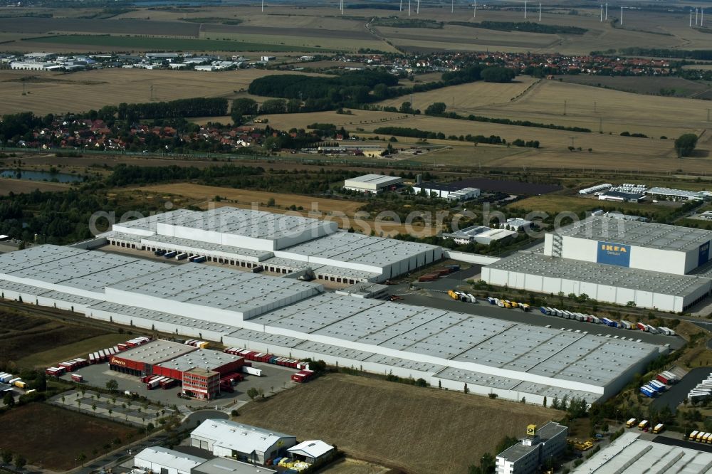 Erfurt from the bird's eye view: Building complex and distribution center on the site des IKEA Distribution in Erfurt in the state Thuringia