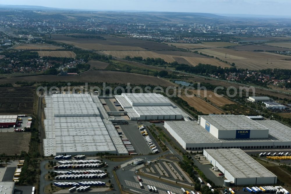 Erfurt from above - Building complex and distribution center on the site des IKEA Distribution in Erfurt in the state Thuringia