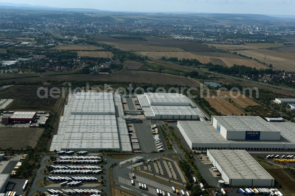 Erfurt from the bird's eye view: Building complex and distribution center on the site des IKEA Distribution in Erfurt in the state Thuringia