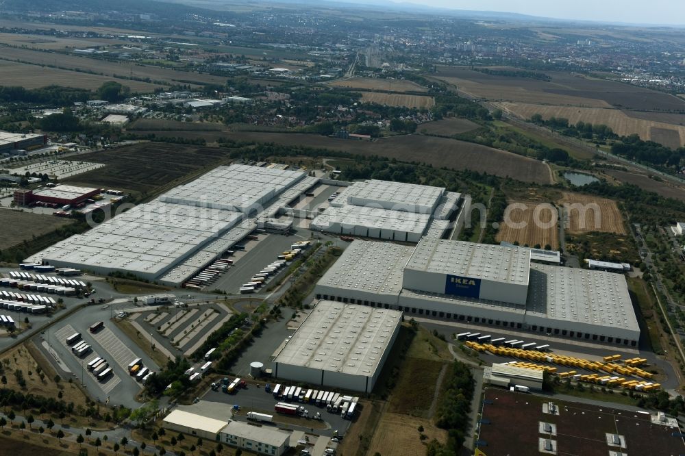 Erfurt from the bird's eye view: Building complex and distribution center on the site des IKEA Distribution in Erfurt in the state Thuringia