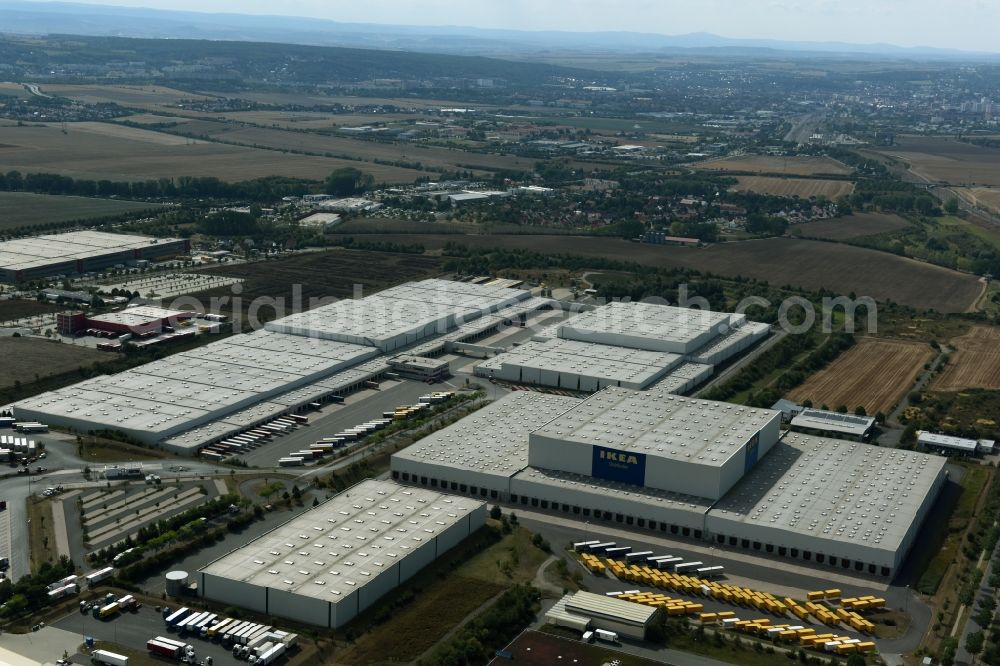 Erfurt from above - Building complex and distribution center on the site des IKEA Distribution in Erfurt in the state Thuringia