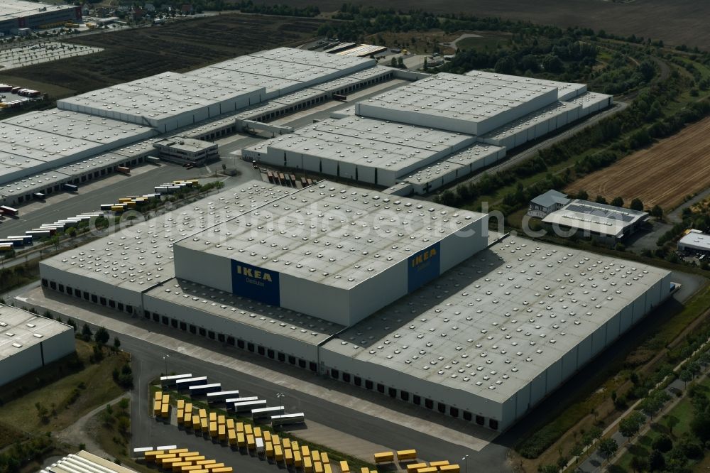 Erfurt from the bird's eye view: Building complex and distribution center on the site des IKEA Distribution in Erfurt in the state Thuringia