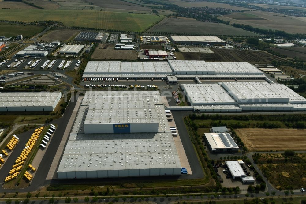 Erfurt from above - Building complex and distribution center on the site des IKEA Distribution in Erfurt in the state Thuringia