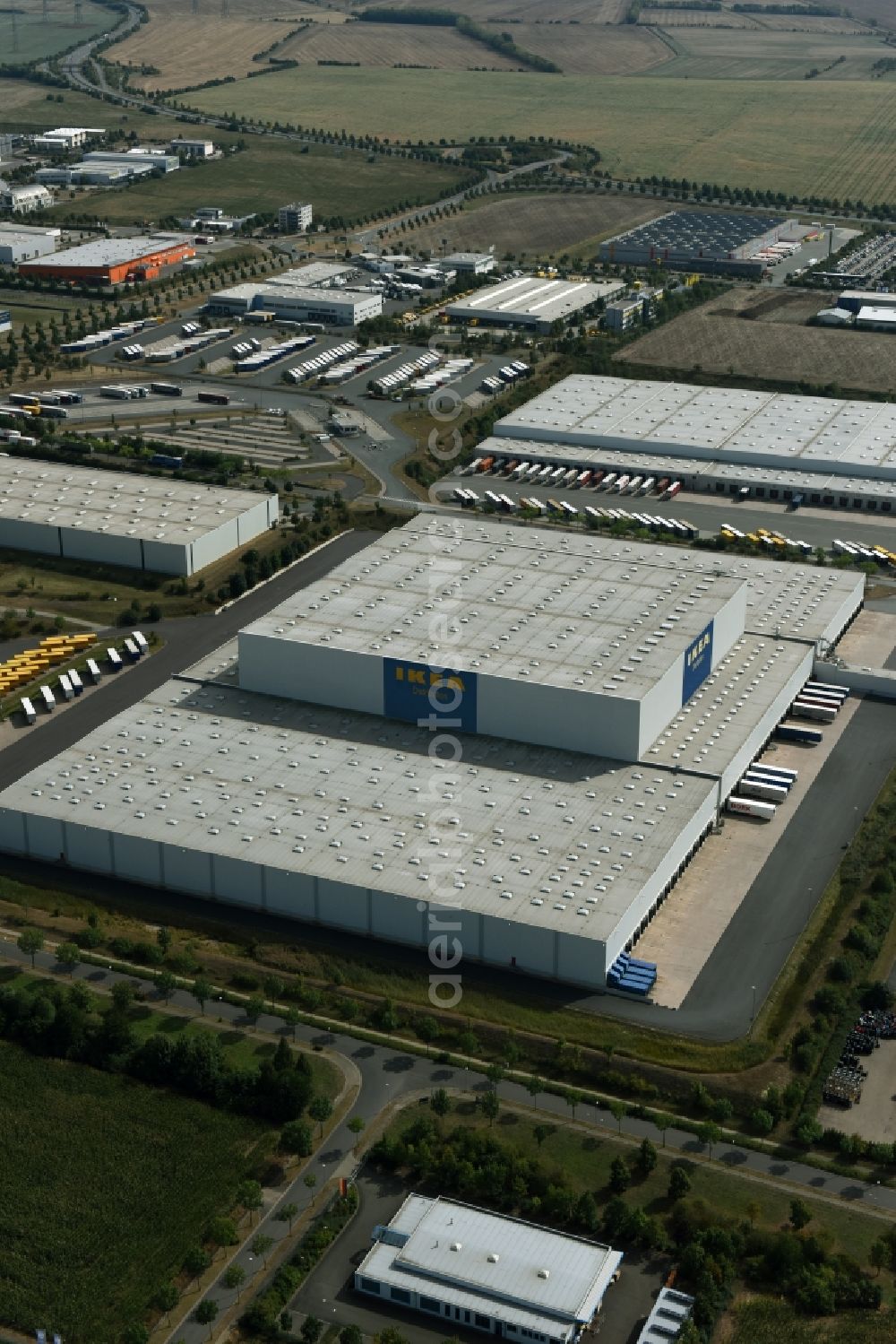 Erfurt from the bird's eye view: Building complex and distribution center on the site des IKEA Distribution in Erfurt in the state Thuringia