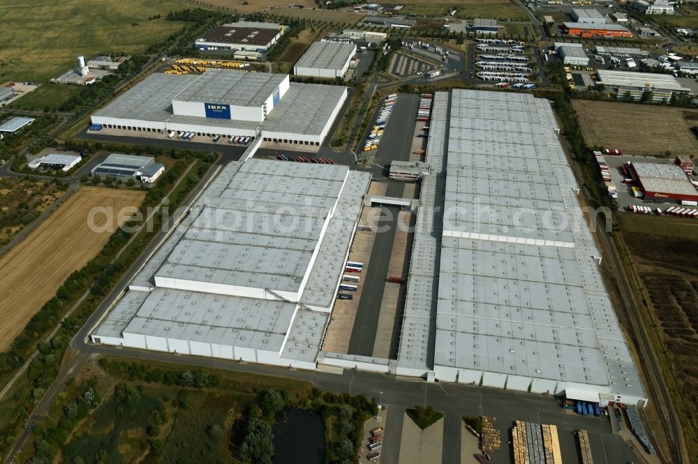 Erfurt from the bird's eye view: Building complex and distribution center on the site des IKEA Distribution in Erfurt in the state Thuringia