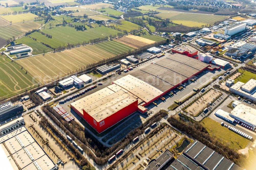 Aerial photograph Bönen - Building complex and distribution center on the site KiK on Siemensstrasse in the district Westerboenen in Boenen in the state North Rhine-Westphalia, Germany