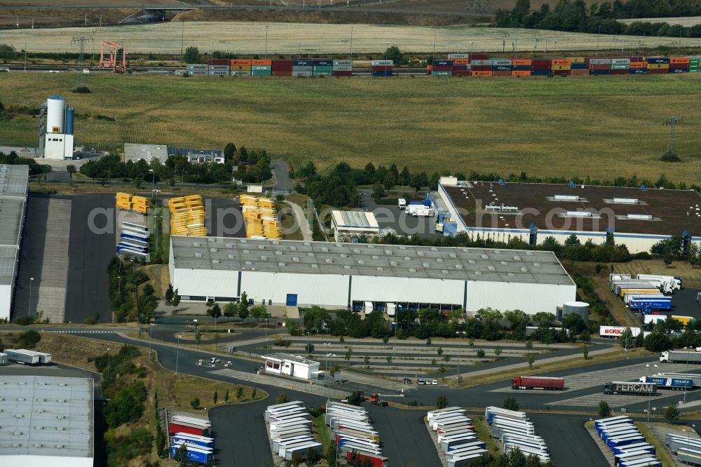 Aerial photograph Erfurt - Building complex and distribution center on the site of the Landesverband Thueringen des Verkehrsgewerbes (LTV) e.V. in Erfurt in the state Thuringia