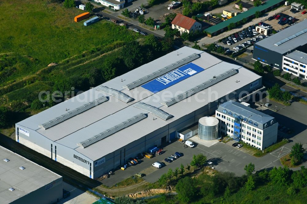 Falkensee from the bird's eye view: Building complex and distribution center on the site of Ldbs Lichtdienst GmbH in Falkensee in the state Brandenburg, Germany