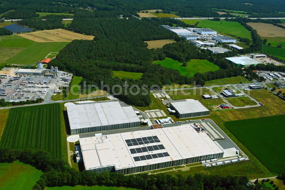 Meitze from the bird's eye view: Building complex and distribution center on the site Lekkerland Logistikzentrum on street Torfkuhlenweg in Meitze in the state Lower Saxony, Germany