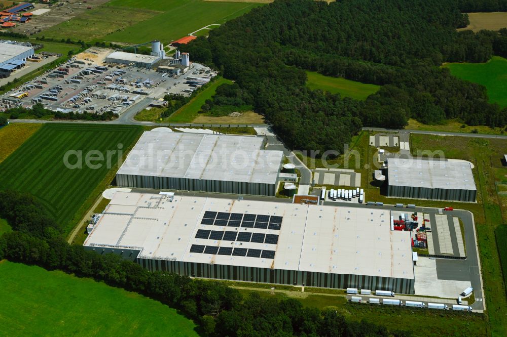 Meitze from above - Building complex and distribution center on the site Lekkerland Logistikzentrum on street Torfkuhlenweg in Meitze in the state Lower Saxony, Germany