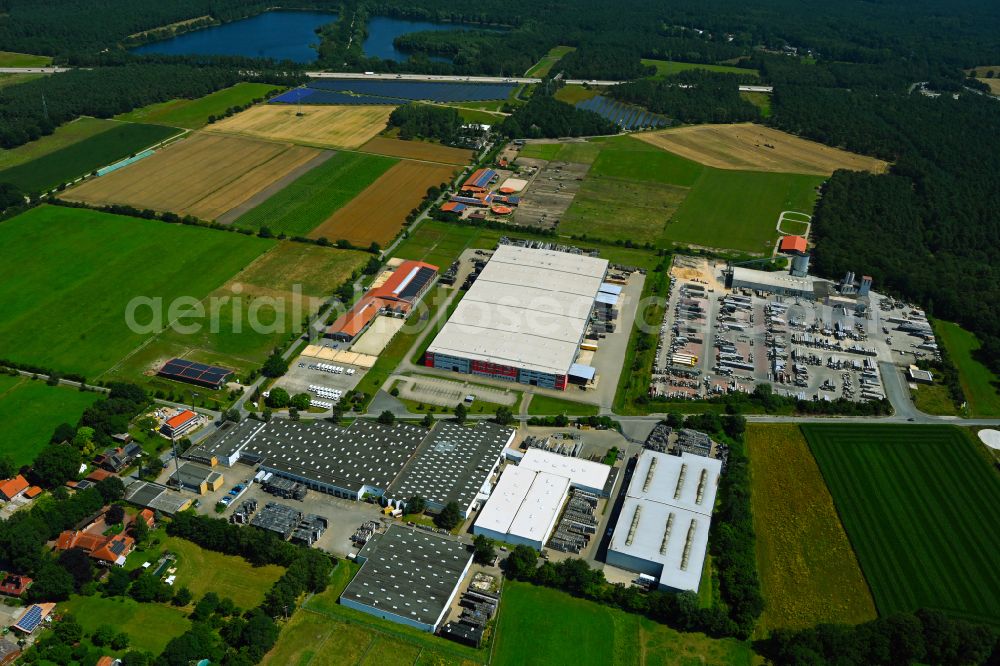 Aerial image Meitze - Building complex and distribution center on the site Lekkerland Logistikzentrum on street Torfkuhlenweg in Meitze in the state Lower Saxony, Germany