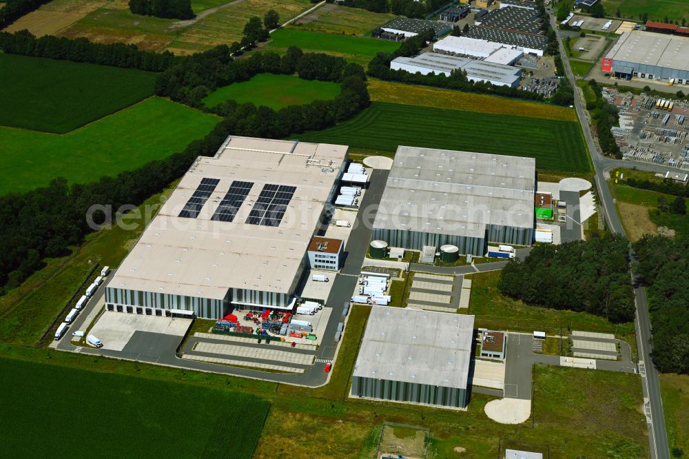 Aerial image Meitze - Building complex and distribution center on the site Lekkerland Logistikzentrum on street Torfkuhlenweg in Meitze in the state Lower Saxony, Germany