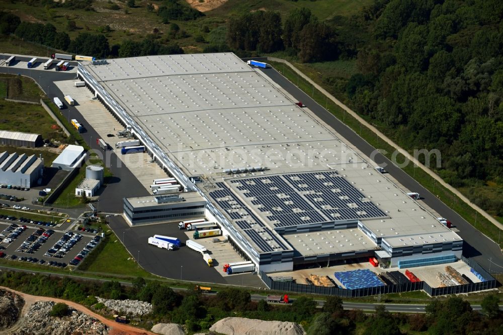 Eggolsheim from above - Building complex and distribution center on the site of LIDL Vertriebs GmbH in Eggolsheim in the state Bavaria, Germany