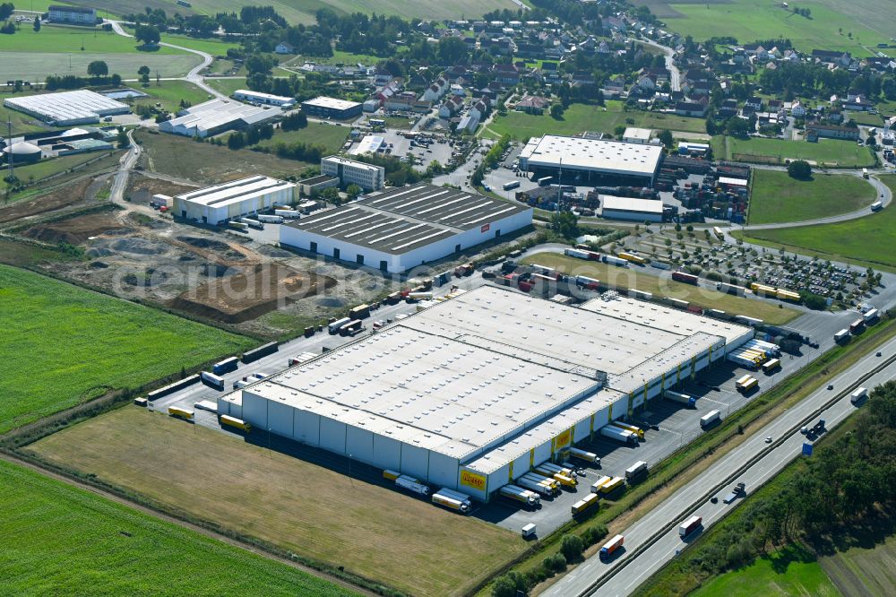 Aerial image Thiendorf - Building complex and distribution center on the site Netto Zentrallager in Thiendorf in the state Saxony, Germany