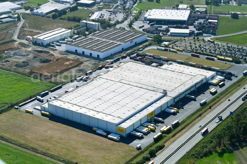 Aerial photograph Thiendorf - Building complex and distribution center on the site Netto Zentrallager in Thiendorf in the state Saxony, Germany