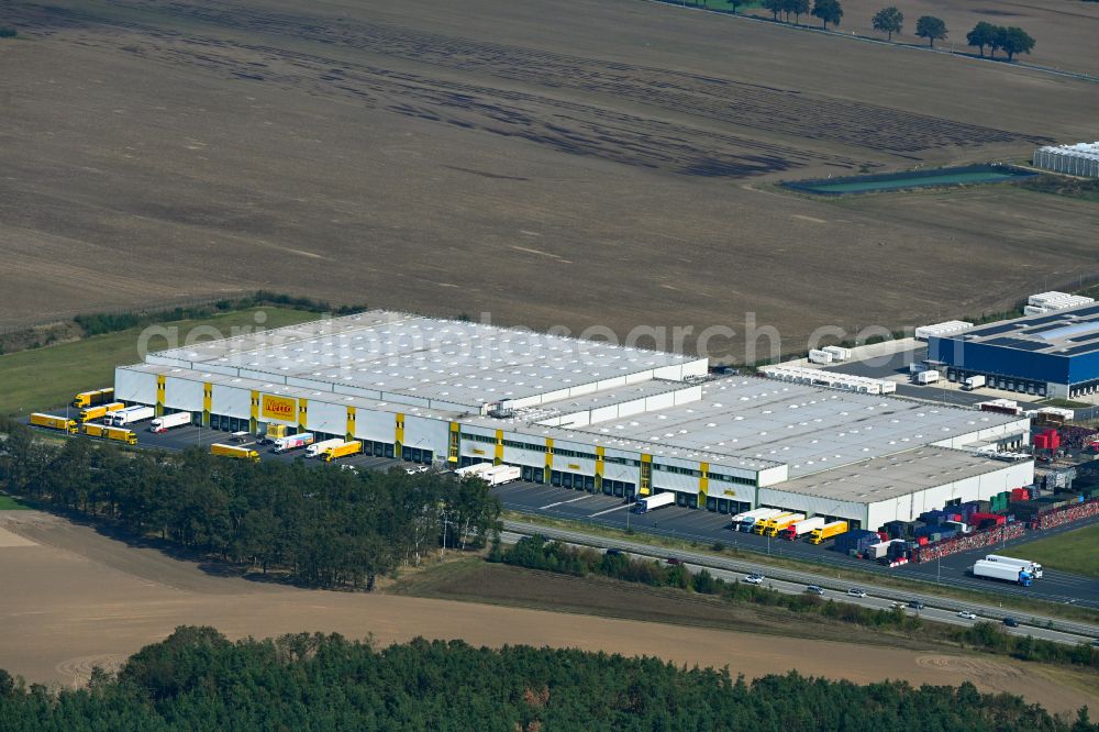 Aerial photograph Thiendorf - Building complex and distribution center on the site Netto Zentrallager in Thiendorf in the state Saxony, Germany