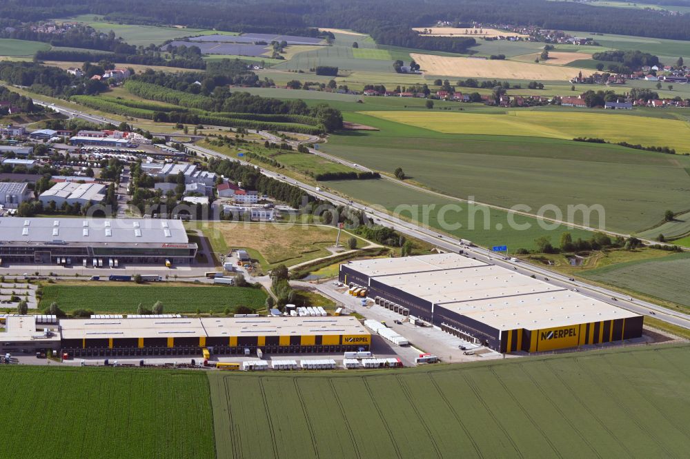 Odelzhausen from above - Building complex and distribution center on the site of C.E. Noerpel GmbH in Odelzhausen in the state Bavaria, Germany