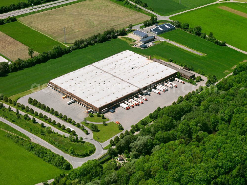 Aerial image Dettingen an der Iller - Building complex and distribution center on the site of NORMA Lebensmittelfilialbetrieb Stiftung & Co. KG on street Robert-Bosch-Strasse in Dettingen an der Iller in the state Baden-Wuerttemberg, Germany