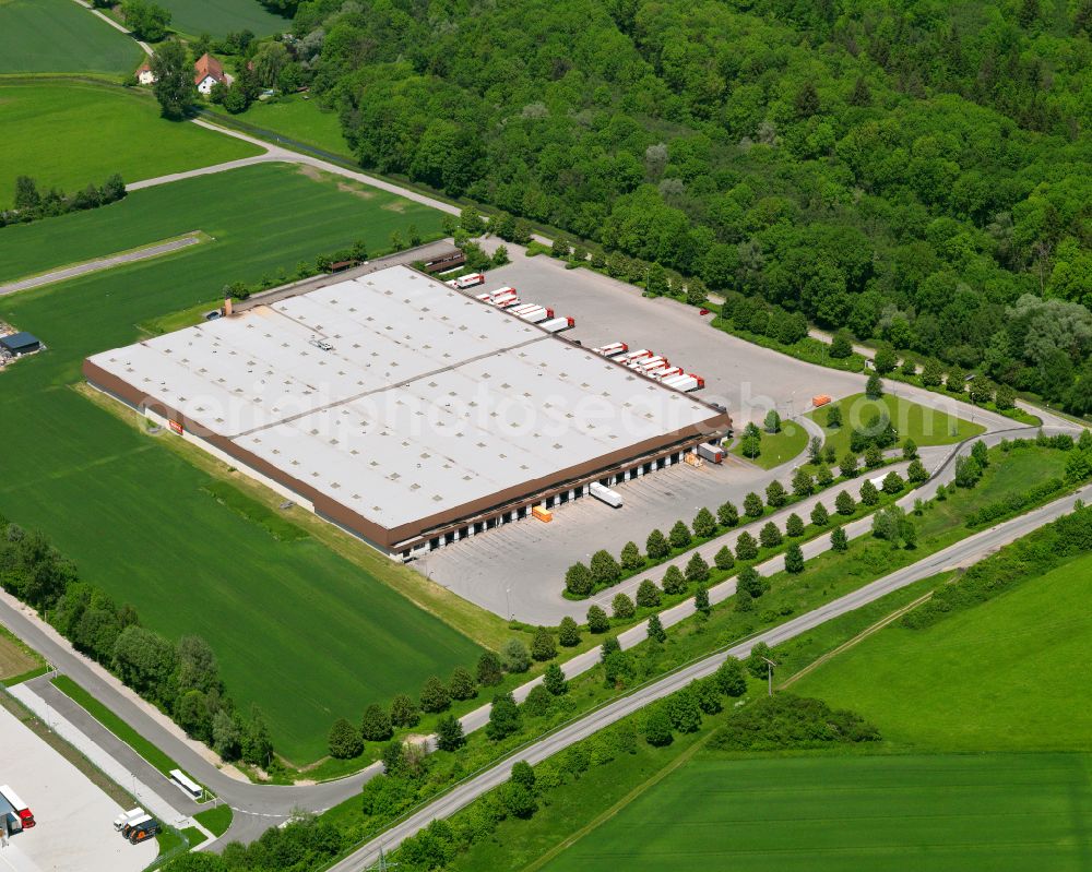 Aerial image Dettingen an der Iller - Building complex and distribution center on the site of NORMA Lebensmittelfilialbetrieb Stiftung & Co. KG on street Robert-Bosch-Strasse in Dettingen an der Iller in the state Baden-Wuerttemberg, Germany