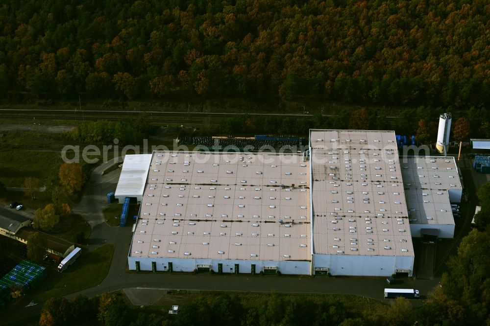 Ferch from the bird's eye view: Building complex and distribution center on the site of Rhenus Warehousing Solutions SE & Co. KG in Ferch in the state Brandenburg, Germany