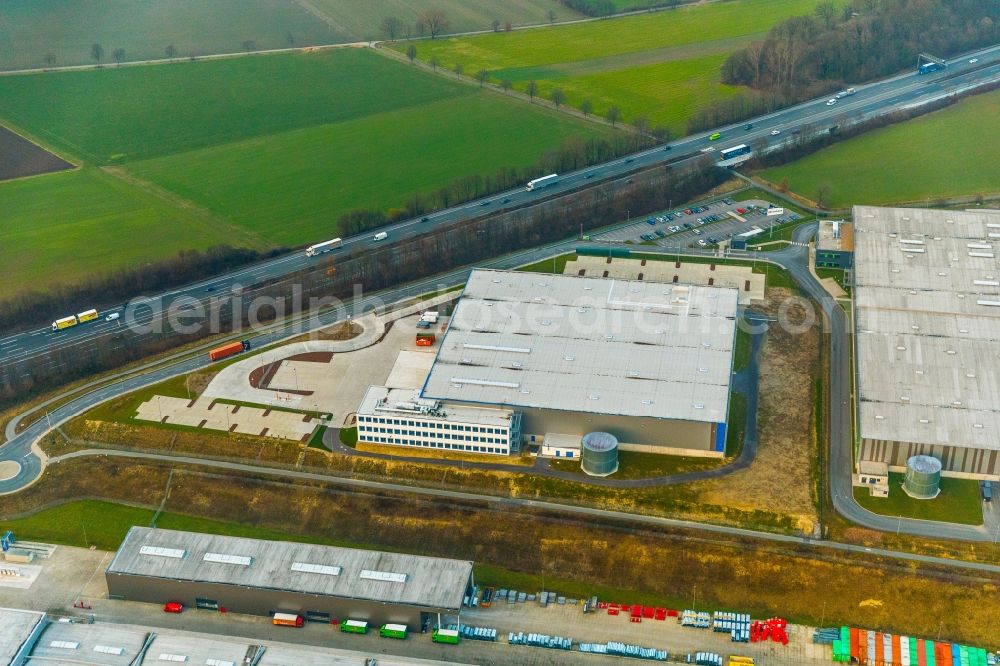 Aerial photograph Bergkamen - Building complex and distribution center on the site DB Schenker on Ernst-von-Bodelschwing-Street in Bergkamen in the state North Rhine-Westphalia, Germany