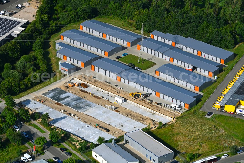 Bernau from the bird's eye view: Building complex and distribution center on the site Storage24 on street Potsdamer Strasse in the district Schoenow in Bernau in the state Brandenburg, Germany