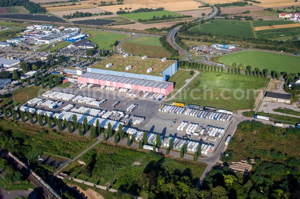 Waghäusel from the bird's eye view: Building complex and distribution center of dm-drogerie markt in Waghaeusel in the state Baden-Wurttemberg, Germany