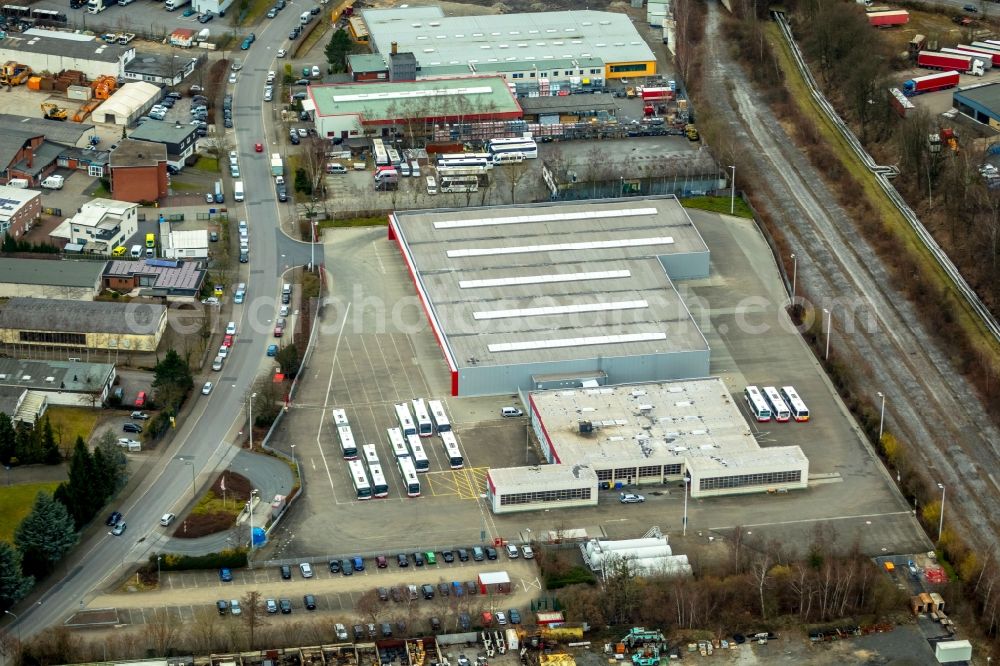 Bottrop from the bird's eye view: Building complex and distribution center on the site of Vestischen Strassenbahnen GmbH in Bottrop in the state North Rhine-Westphalia, Germany