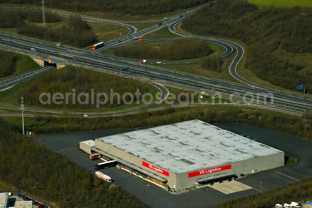 Aerial photograph Kürnach - Building complex and distribution center on the site of VS Logistics Warehousing Services GmbH on Wachtelberg in Kuernach in the state Bavaria, Germany