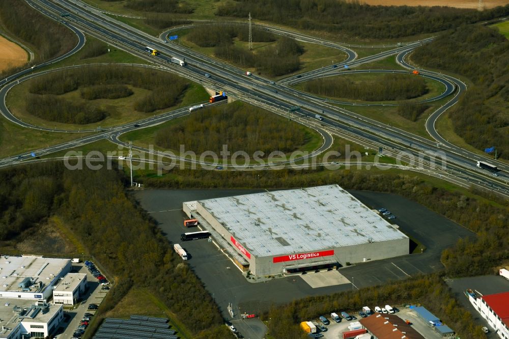 Kürnach from the bird's eye view: Building complex and distribution center on the site of VS Logistics Warehousing Services GmbH on Wachtelberg in Kuernach in the state Bavaria, Germany