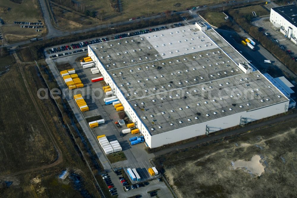 Brieselang from above - Building complex and distribution center on the site of Zalando Logistics SE & Co. KG on Havellandstrasse in the district Bredow in Brieselang in the state Brandenburg, Germany