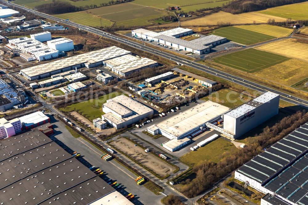 Aerial image Bönen - Building complex and distribution center on the site of Zurbrueggen Wohn-Zentrum GmbH on Edisonstrasse in Boenen in the state North Rhine-Westphalia, Germany