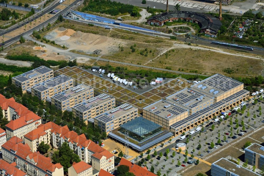 Leipzig from above - Complex of buildings company Media City Atelier (MCA) GmbH on Altenburger Strasse in the district Suedvorstadt in Leipzig in the state Saxony