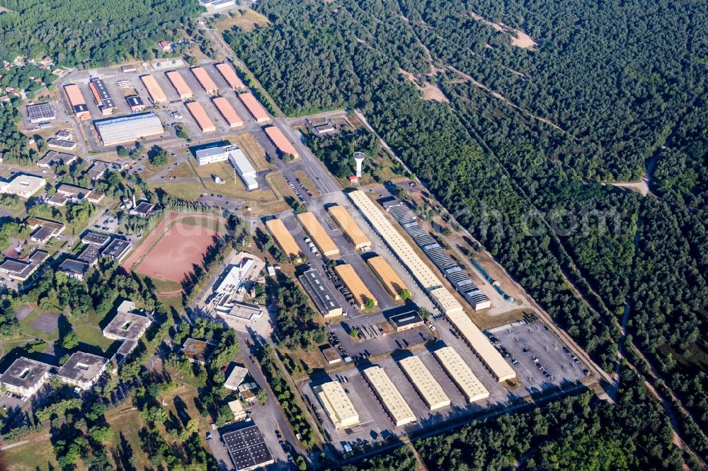 Haguenau from above - Building complex of the French army - military barracks Quartier Estienne in Haguenau in Grand Est, France